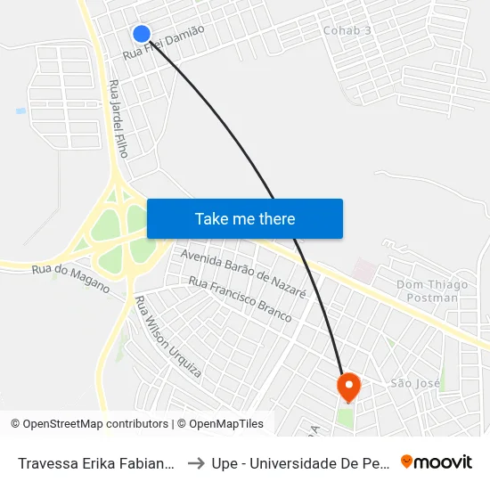 Travessa Erika Fabiana Silva 20 to Upe - Universidade De Pernambuco map