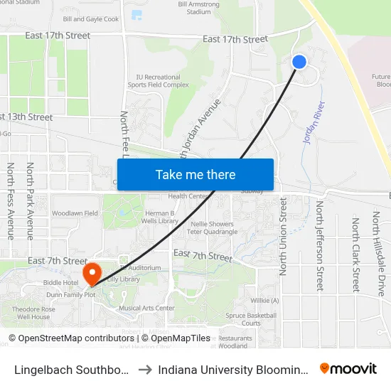 Lingelbach Southbound to Indiana University Bloomington map