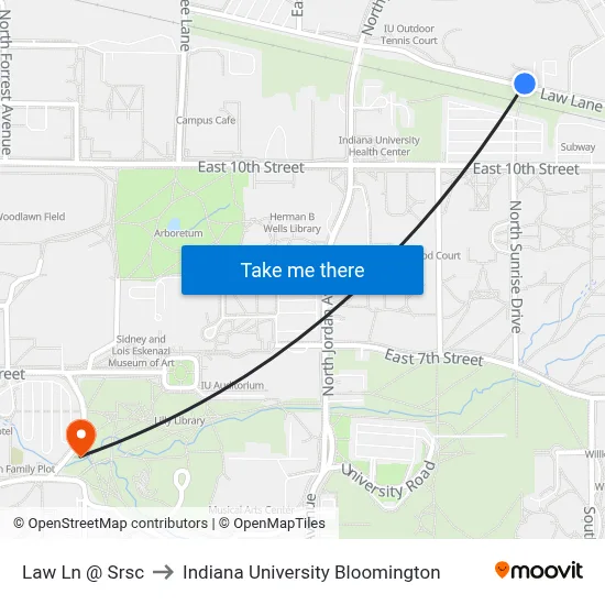 Law Ln @ Srsc to Indiana University Bloomington map