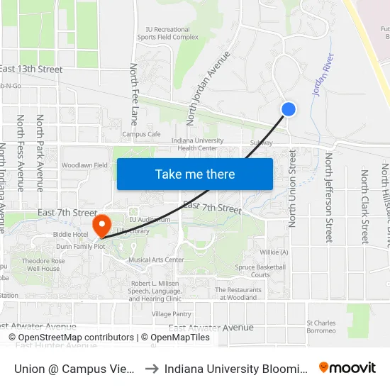 Union @ Campus View Nb to Indiana University Bloomington map