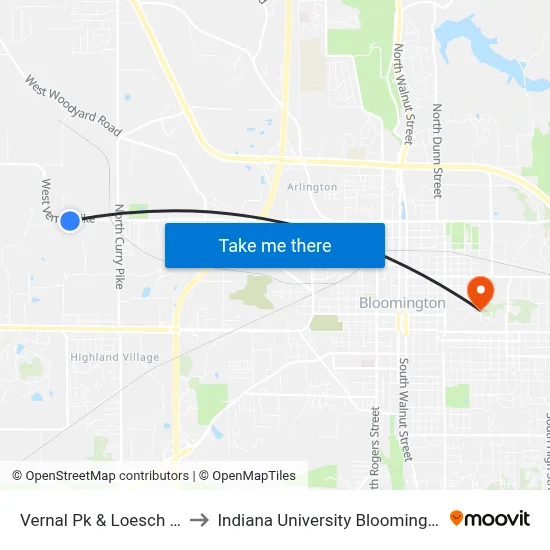 Vernal Pk & Loesch Rd to Indiana University Bloomington map
