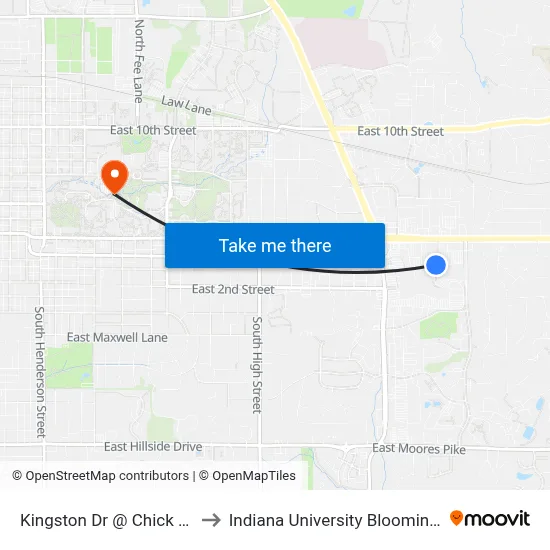 Kingston Dr @ Chick Fil A to Indiana University Bloomington map
