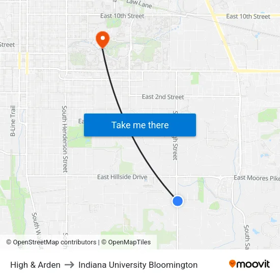 High & Arden to Indiana University Bloomington map