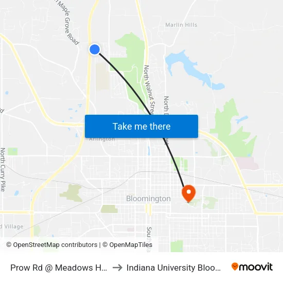 Prow Rd @ Meadows Hospital to Indiana University Bloomington map