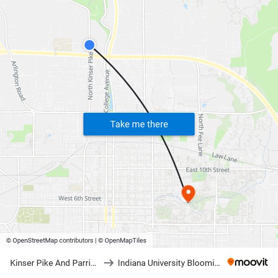 Kinser Pike And Parrish Rd to Indiana University Bloomington map