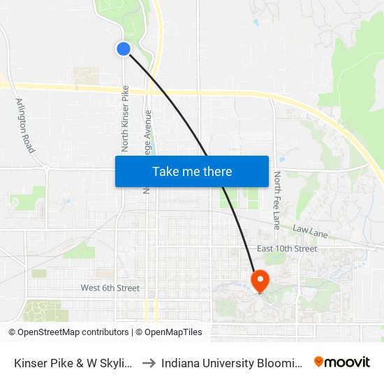 Kinser Pike & W Skyline Dr to Indiana University Bloomington map