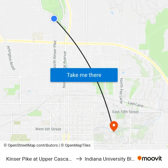 Kinser Pike at Upper Cascades Skate Park to Indiana University Bloomington map