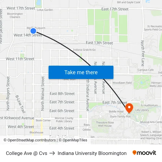 College Ave @ Cvs to Indiana University Bloomington map
