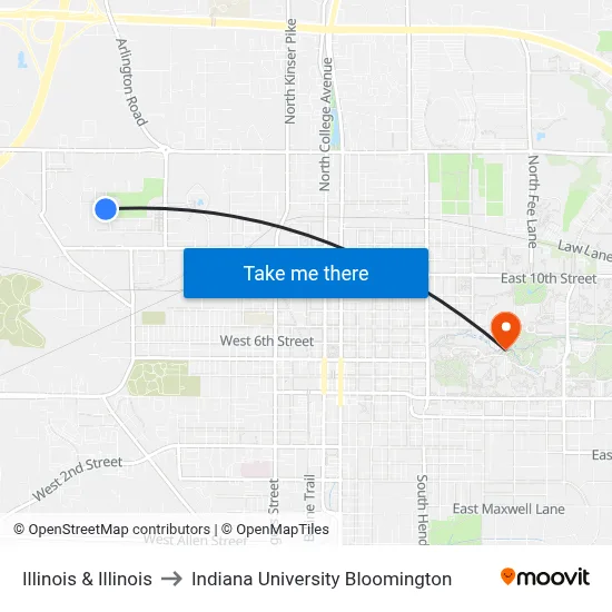 Illinois & Illinois to Indiana University Bloomington map