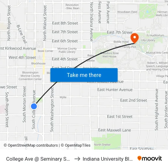 College Ave @ Seminary Square Kroger to Indiana University Bloomington map