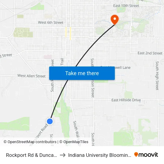 Rockport Rd & Duncan Dr to Indiana University Bloomington map