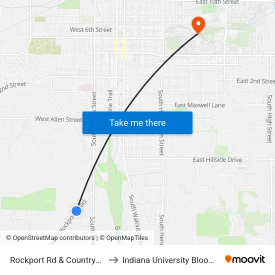 Rockport Rd & Countryside Ln to Indiana University Bloomington map