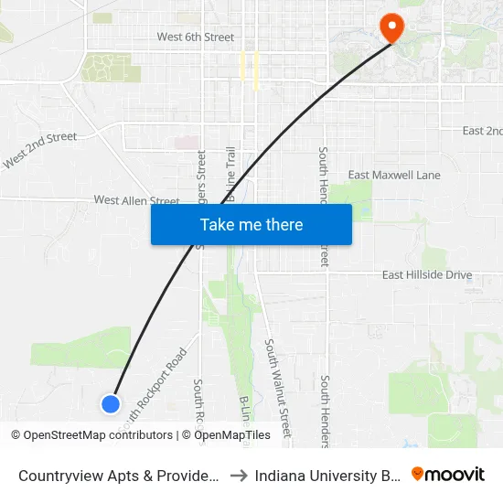 Countryview Apts & Providence Place Apts to Indiana University Bloomington map
