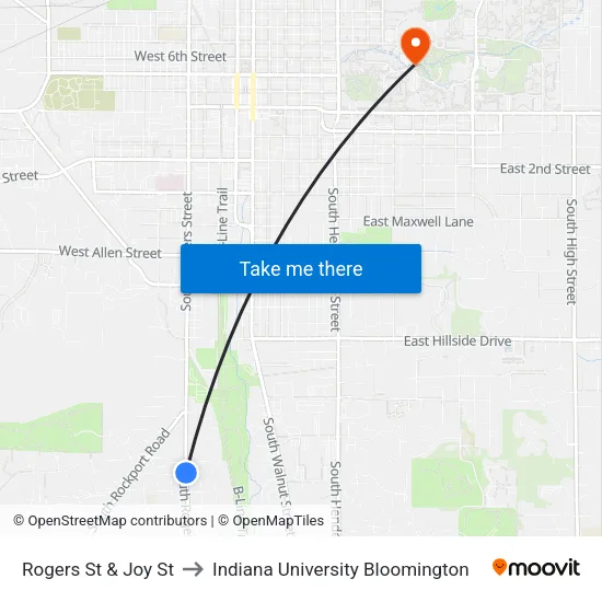 Rogers St & Joy St to Indiana University Bloomington map