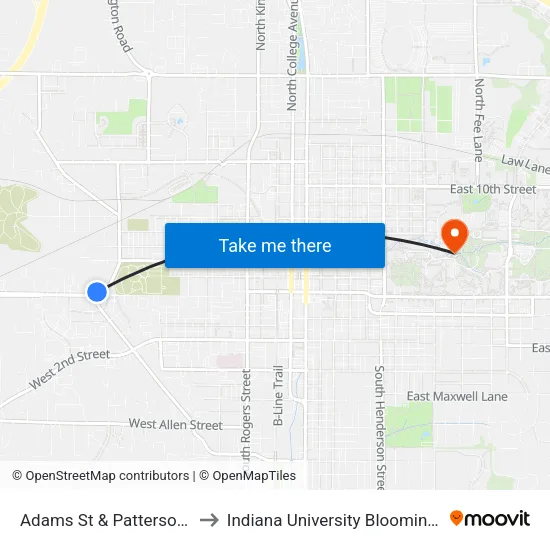 Adams St & Patterson Dr to Indiana University Bloomington map