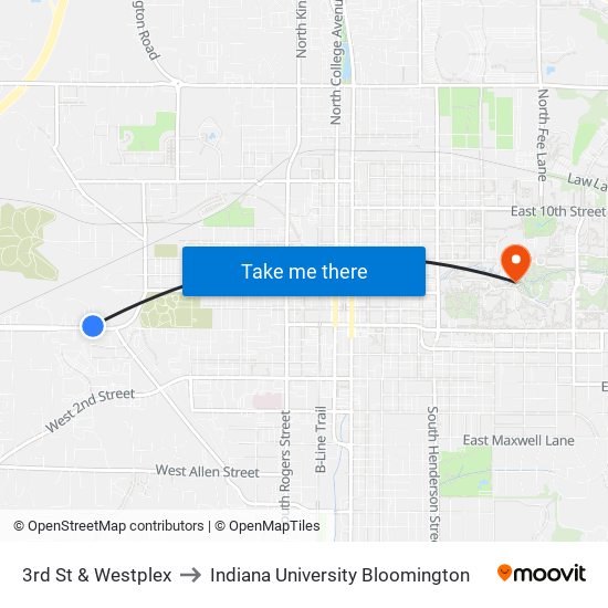 3rd St & Westplex to Indiana University Bloomington map
