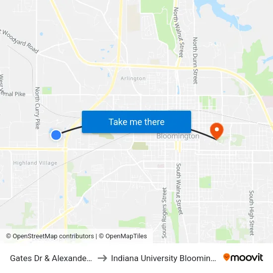 Gates Dr & Alexander Dr to Indiana University Bloomington map