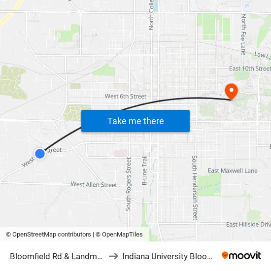 Bloomfield Rd & Landmark Ave to Indiana University Bloomington map