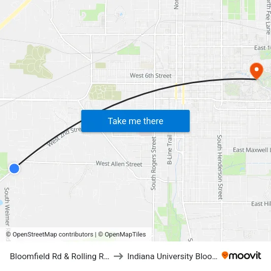 Bloomfield Rd & Rolling Ridge Way to Indiana University Bloomington map