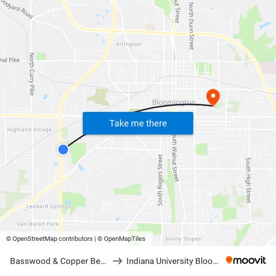 Basswood & Copper Beach Way to Indiana University Bloomington map