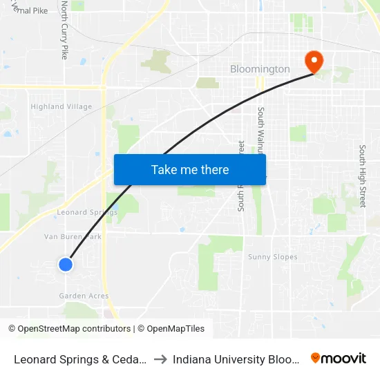 Leonard Springs & Cedar Chase to Indiana University Bloomington map