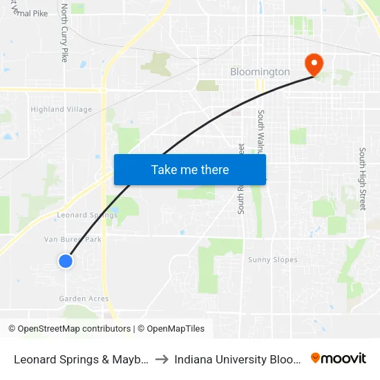 Leonard Springs & Maybury Mall to Indiana University Bloomington map