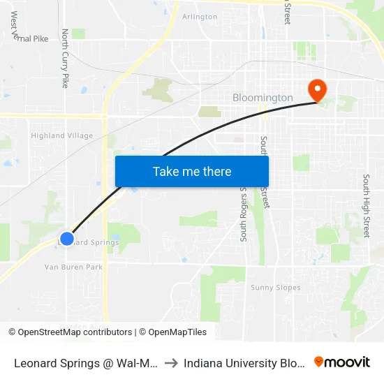 Leonard Springs @ Wal-Mart Shelter to Indiana University Bloomington map
