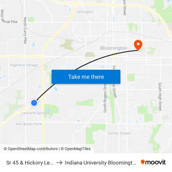 Sr 45 & Hickory Leaf to Indiana University Bloomington map