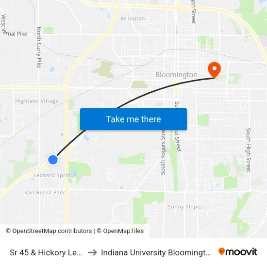 Sr 45 & Hickory Leaf to Indiana University Bloomington map