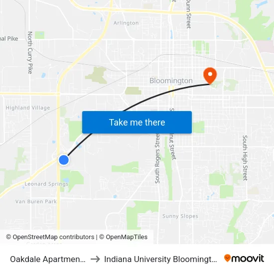 Oakdale Apartments to Indiana University Bloomington map