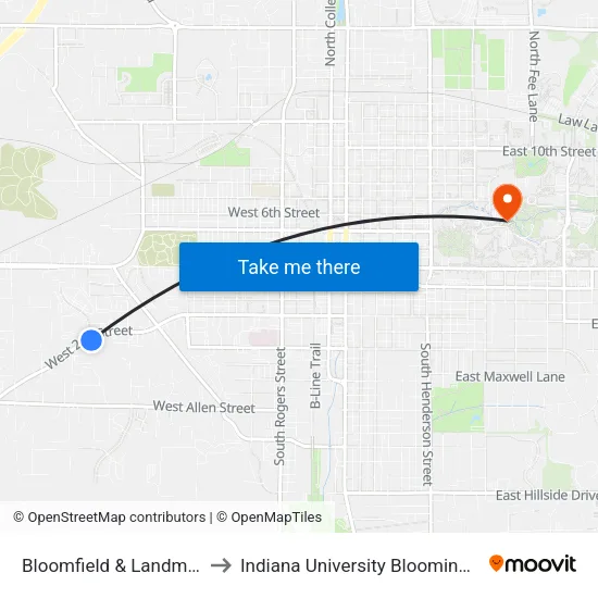 Bloomfield & Landmark to Indiana University Bloomington map