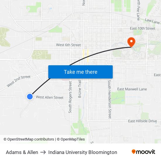 Adams & Allen to Indiana University Bloomington map