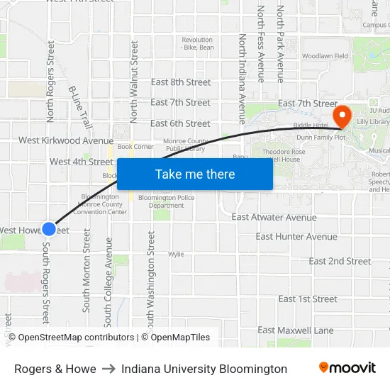 Rogers & Howe to Indiana University Bloomington map