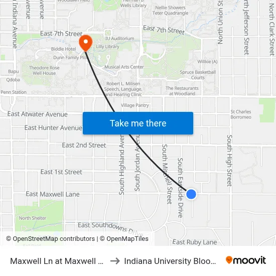 Maxwell Ln at Maxwell Terrace to Indiana University Bloomington map