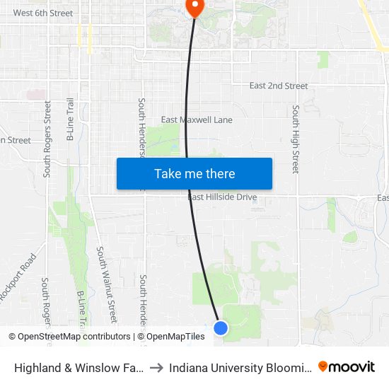 Highland & Winslow Farm Dr to Indiana University Bloomington map