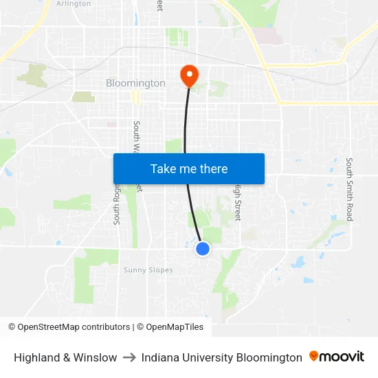 Highland & Winslow to Indiana University Bloomington map