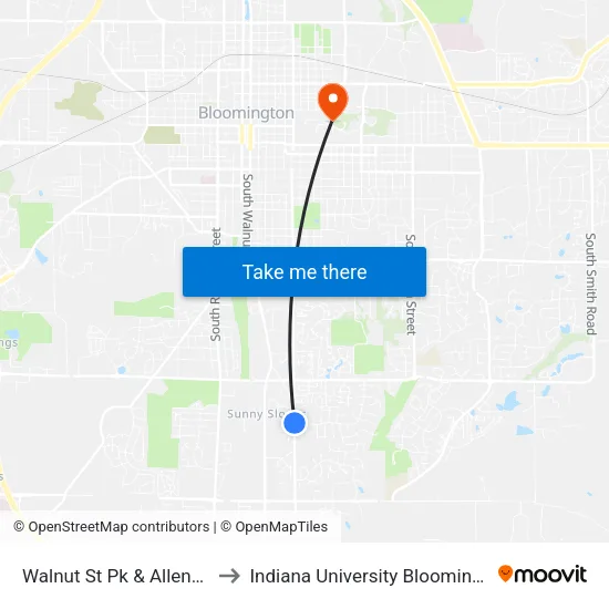 Walnut St Pk & Allendale to Indiana University Bloomington map