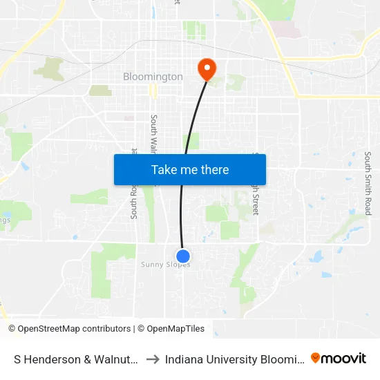 S Henderson & Walnut St Pk to Indiana University Bloomington map
