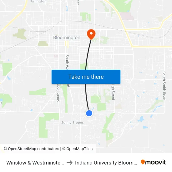 Winslow & Westminster Way to Indiana University Bloomington map
