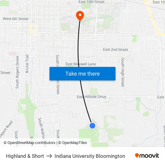 Highland & Short to Indiana University Bloomington map