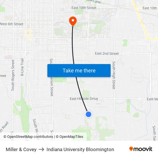 Miller & Covey to Indiana University Bloomington map