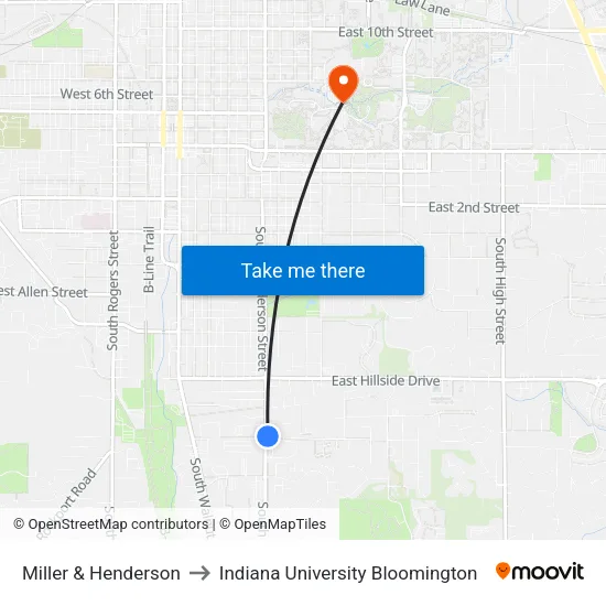 Miller & Henderson to Indiana University Bloomington map