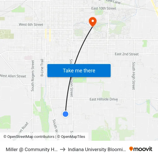 Miller @ Community Health to Indiana University Bloomington map
