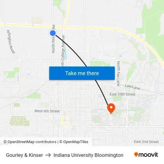 Gourley & Kinser to Indiana University Bloomington map