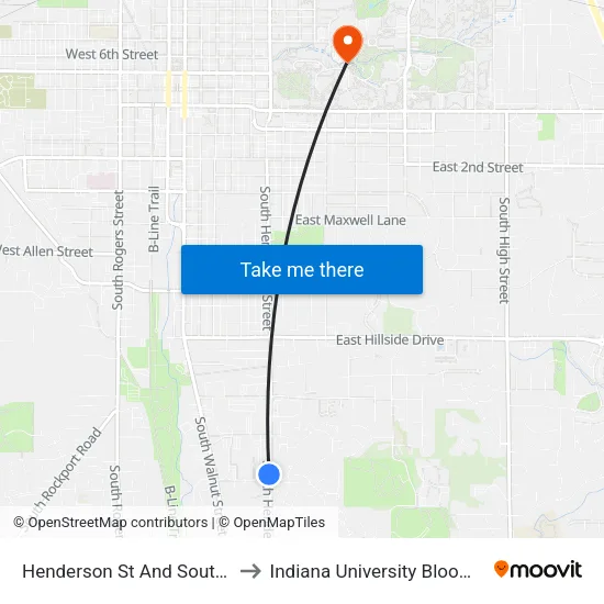 Henderson St And South Drive to Indiana University Bloomington map