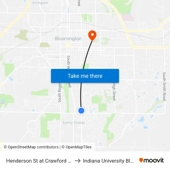 Henderson St at Crawford Apartments to Indiana University Bloomington map