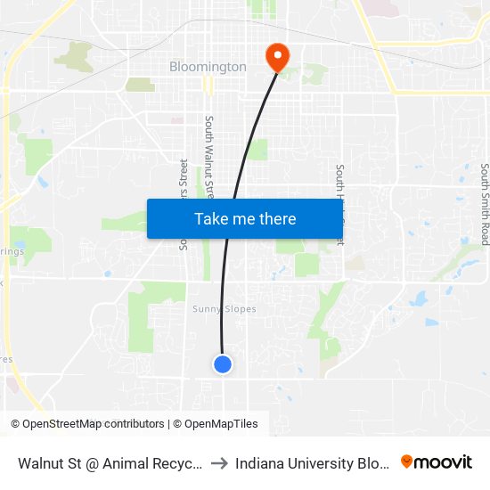 Walnut St @ Animal Recycling Center to Indiana University Bloomington map