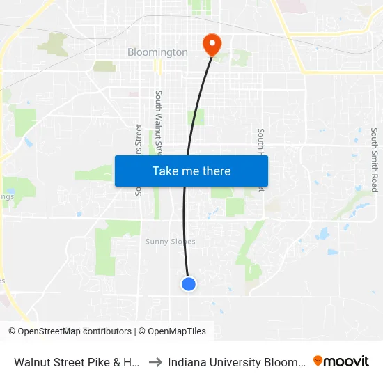 Walnut Street Pike & Heather to Indiana University Bloomington map