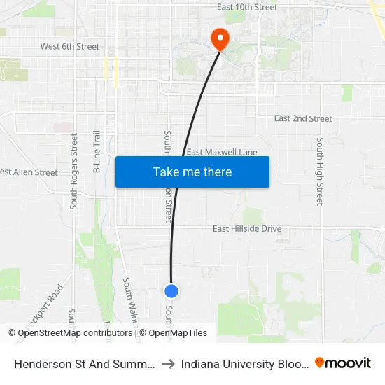 Henderson St And Summit View Pl to Indiana University Bloomington map