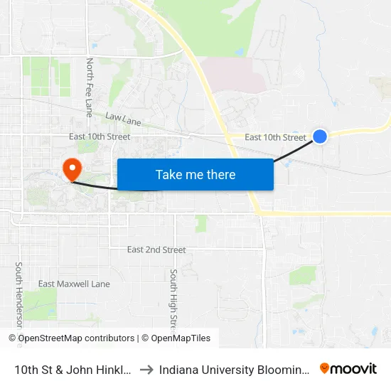 10th St & John Hinkle Pl to Indiana University Bloomington map